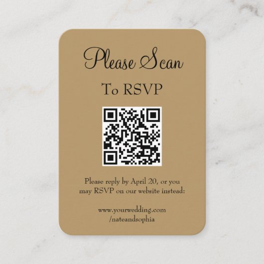 Eenvoudige Moderne Gouden Huwelijksscan QR Code Informatiekaartje (Voorkant)