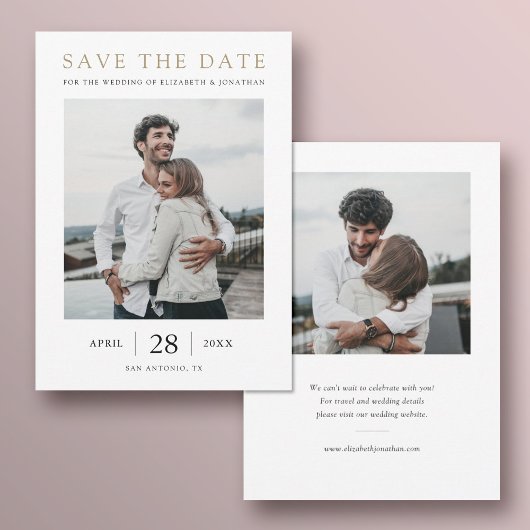 Eenvoudige moderne gouden multi foto bruiloft save the date