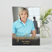 Eenvoudige Moderne Gouden Script Afstudeerfoto Kaart (Staand voorkant)
