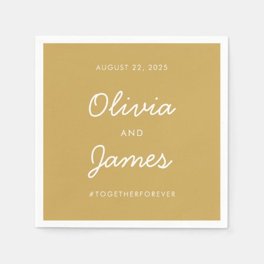 Eenvoudige moderne gouden witte script bruiloft ha servet (Voorkant)