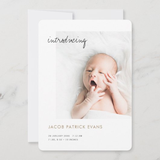 Eenvoudige moderne goudfoto-jongen of meisjes aankondiging (Voorkant)