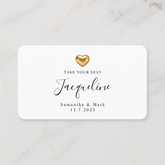 Eenvoudige, moderne, goudplatte kaart voor bruilof plaatskaartje (Voorkant)