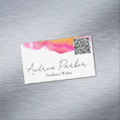 Eenvoudige, moderne goudroze QR-code Magnetisch Visitekaartje (Voorbeeld)