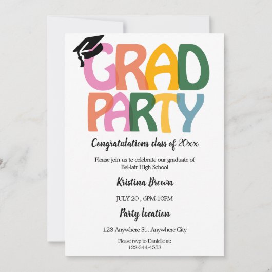 Eenvoudige Moderne Graduation Party Kaart (Voorkant)