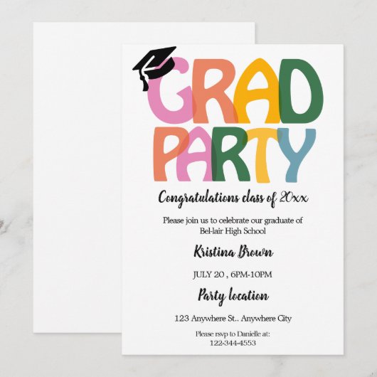 Eenvoudige Moderne Graduation Party Kaart (Voorkant / Achterkant)