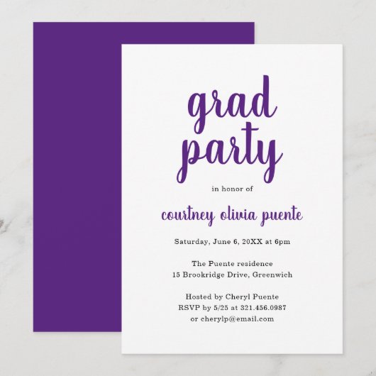 Eenvoudige Moderne Graduation Party Kaart (Voorkant / Achterkant)