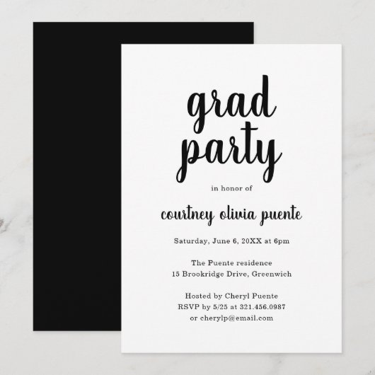 Eenvoudige Moderne Graduation Party Kaart (Voorkant / Achterkant)