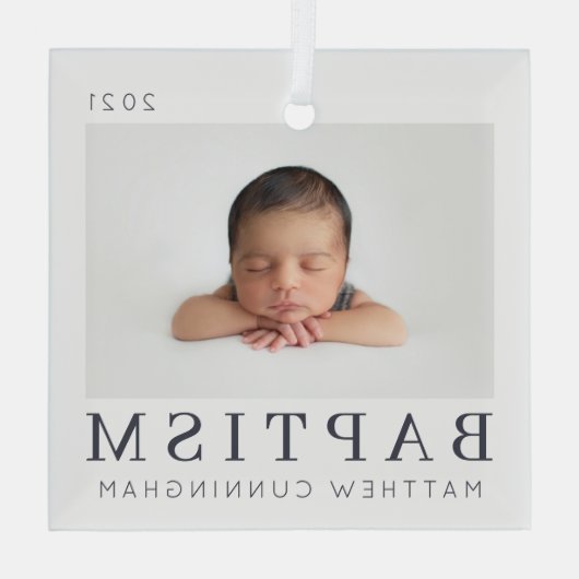 Eenvoudige, moderne grafische aangepaste Baptisme- Glas Ornament (Achterkant)