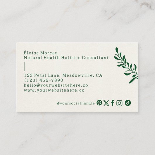 Eenvoudige moderne Green Leaf Botanische Spa Welln Visitekaartje (Achterkant)