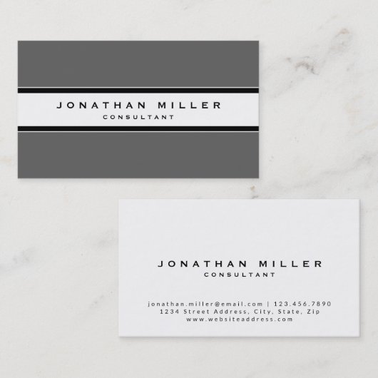 Eenvoudige moderne grijs | Zwarte en witte streep Visitekaartje (Voorkant / Achterkant)