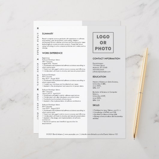 Eenvoudige moderne grijze Afstudeerder hervatten C (Voorkant / Achterkant in situ)