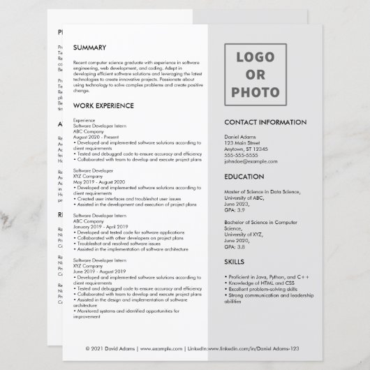 Eenvoudige moderne grijze Afstudeerder hervatten C (Voorkant / Achterkant)