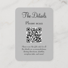 Eenvoudige Moderne Grijze Huwelijksdetails met QR  Informatiekaartje
