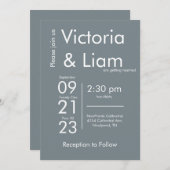 Eenvoudige Moderne Grijze Trouw Uitnodiging (Voorkant / Achterkant)
