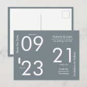 Eenvoudige moderne grijze typografie Save the Date Aankondigingskaart (Voorkant / Achterkant)