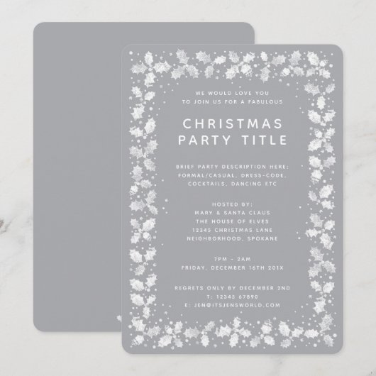 Eenvoudige moderne grijze + witte feestelijke kers kaart (Voorkant / Achterkant)