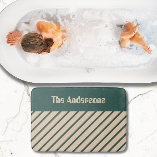 Eenvoudige Moderne Groene Beige Kruisstrepen Badmat