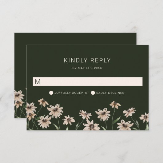 Eenvoudige moderne groene bruiloft RSVP kaartje (Voorkant / Achterkant)