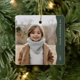 Eenvoudige moderne groene één foto trendy vakantie keramisch ornament