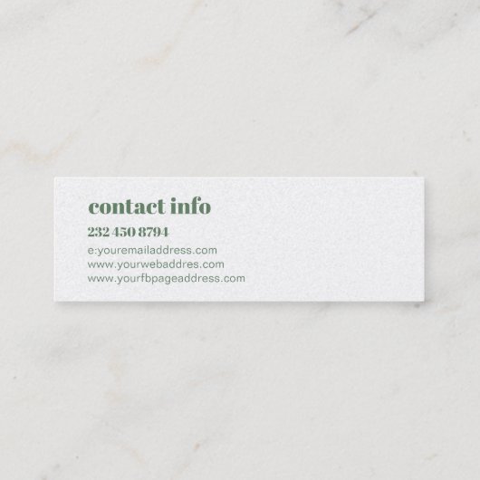 Eenvoudige, moderne, groene en witte achtergrond mini visitekaartje (Achterkant)