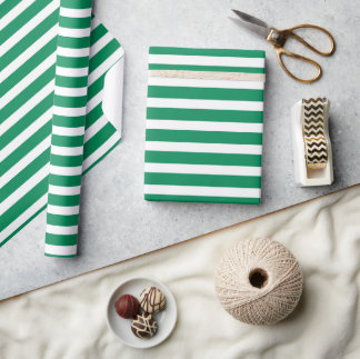 Eenvoudige Moderne Groene en Witte Striped Minimal Cadeaupapier