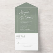 Eenvoudige, moderne, groene kalligrafie all in one uitnodiging (Binnen)