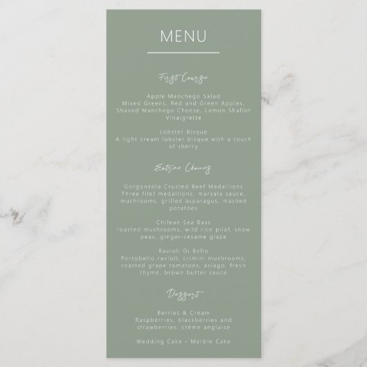 Eenvoudige, moderne, groene kalligrafie menu (Voorkant)