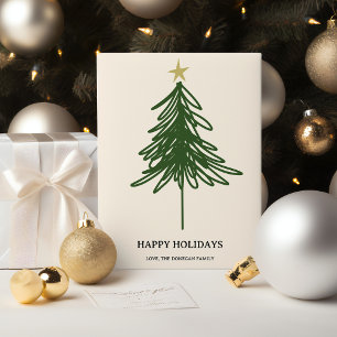 Eenvoudige Moderne Groene Kerstboom Plat Feestdagenkaart