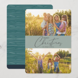 Eenvoudige, moderne, groene kerstfoto feestdagenkaart