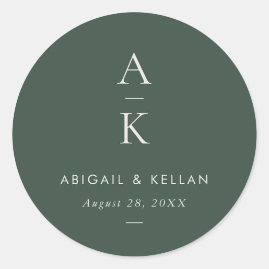 Eenvoudige Moderne Groene Monogram Mix Match Bruil Ronde Sticker (Voorkant)