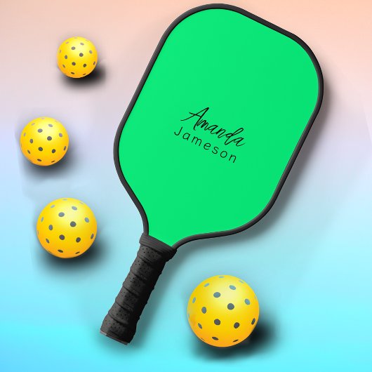 Eenvoudige moderne groene monogram naam pickleball paddle