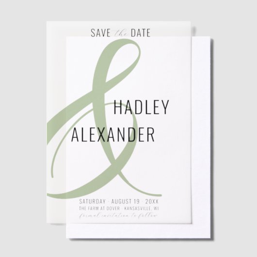Eenvoudige moderne groene overlay bruiloft Save th Vellum Uitnodigingen (Offset)