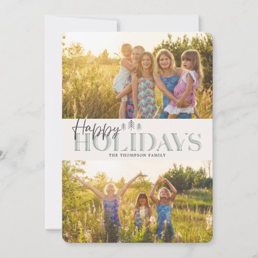 Eenvoudige moderne groene Prettige feestdagen twee Feestdagenkaart (Voorkant)