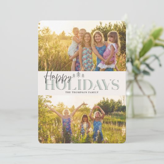 Eenvoudige moderne groene Prettige feestdagen twee Feestdagenkaart (Staand voorkant)