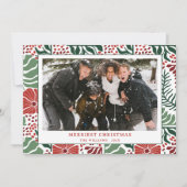 Eenvoudige Moderne Groene Rode Patroon Foto Kerstm Feestdagenkaart (Voorkant)
