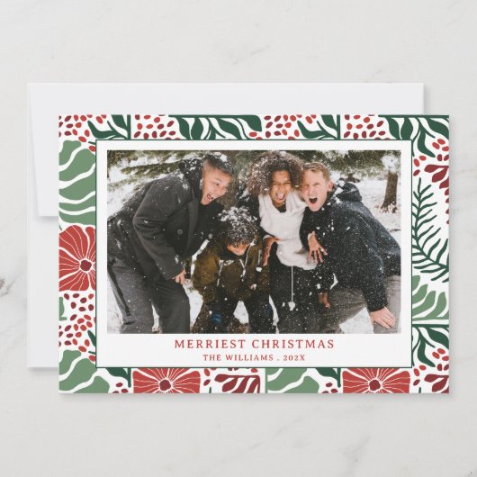 Eenvoudige Moderne Groene Rode Patroon Foto Kerstm Feestdagenkaart (Voorkant)