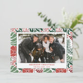 Eenvoudige Moderne Groene Rode Patroon Foto Kerstm Feestdagenkaart (Staand voorkant)