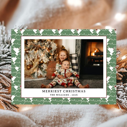 Eenvoudige Moderne Groene Rode Patroon Foto Kerstm Feestdagenkaart