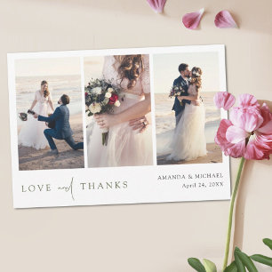 Eenvoudige moderne groene script foto collage brui bedankkaart