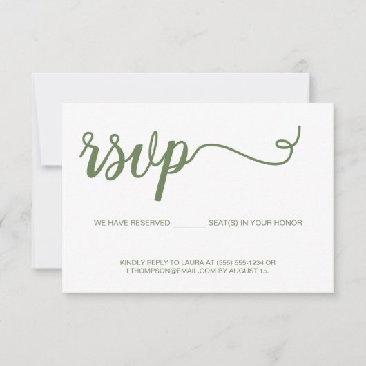 Eenvoudige Moderne groene Script RSVP zonder maili (Voorkant)