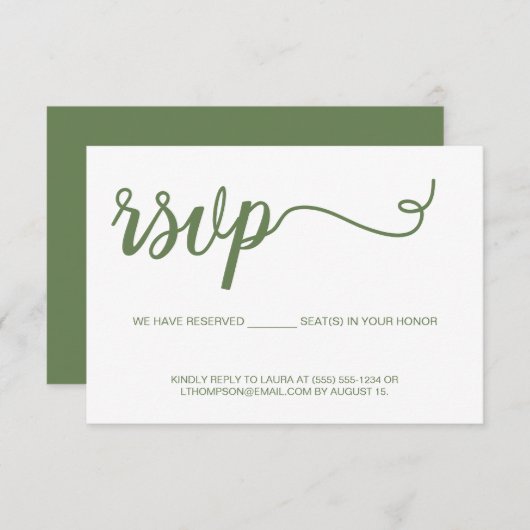 Eenvoudige Moderne groene Script RSVP zonder maili (Voorkant / Achterkant)