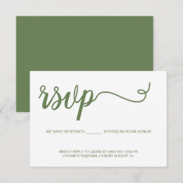 Eenvoudige Moderne groene Script RSVP zonder maili Kaartje