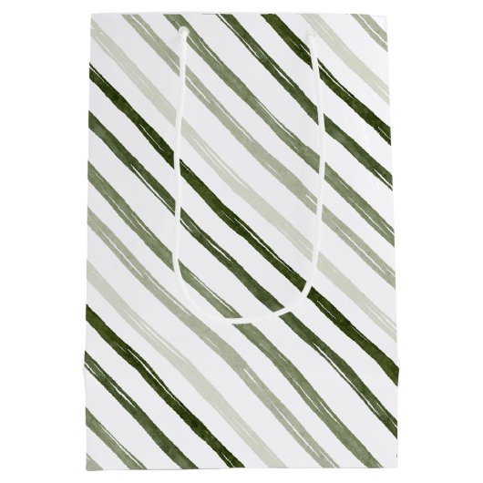 Eenvoudige, moderne, groene strepe Waterverf kerst Medium Cadeauzakje (Achterkant)