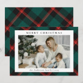 Eenvoudige moderne groene Tartan Plaid | Foto van  Feestdagenkaart (Voorkant / Achterkant)