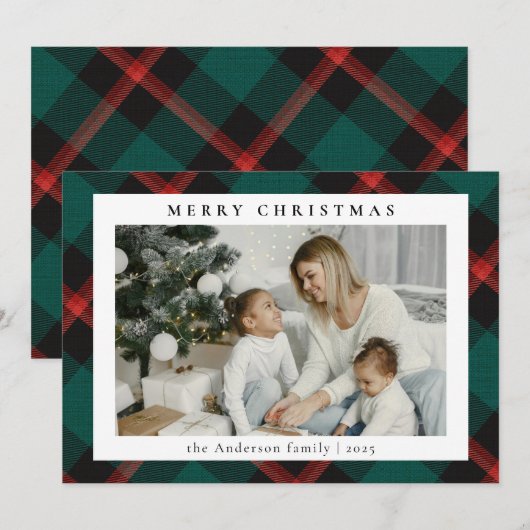 Eenvoudige moderne groene Tartan Plaid | Foto van  Feestdagenkaart (Voorkant / Achterkant)