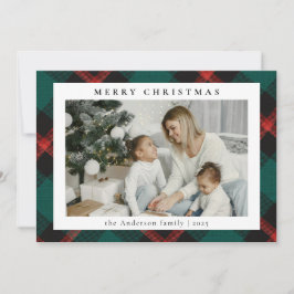 Eenvoudige moderne groene Tartan Plaid | Foto van Feestdagenkaart