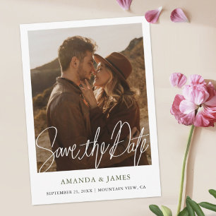 Eenvoudige moderne groene typografie foto save the date