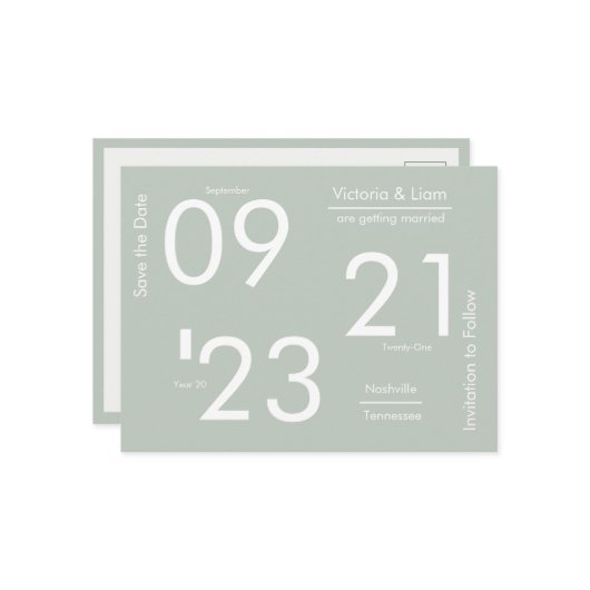 Eenvoudige Moderne Groene Typografie van de Sage s Aankondigingskaart (Voorkant / Achterkant in situ)