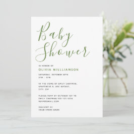 Eenvoudige Moderne Groene & Witte Baby Shower Kaart