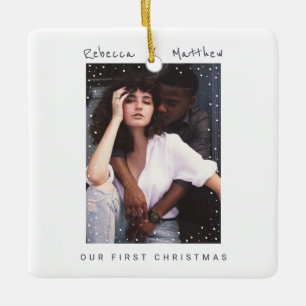 Eenvoudige moderne handgeschreven leuke stel foto keramisch ornament